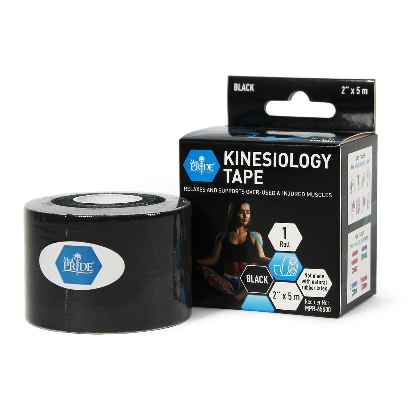 Kinesiology Tape - Black - 2" x 5m - 6 packs of 24 indiv. bxs/cs. (MPR-65500), Black