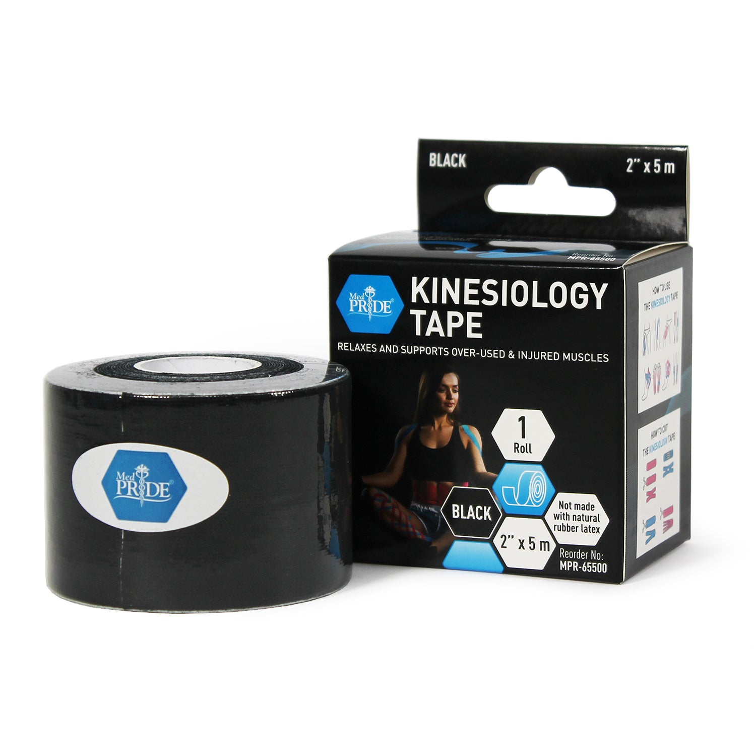 Kinesiology Tape - Black - 2" x 5m - 6 packs of 24 indiv. bxs/cs. (MPR-65500), Black