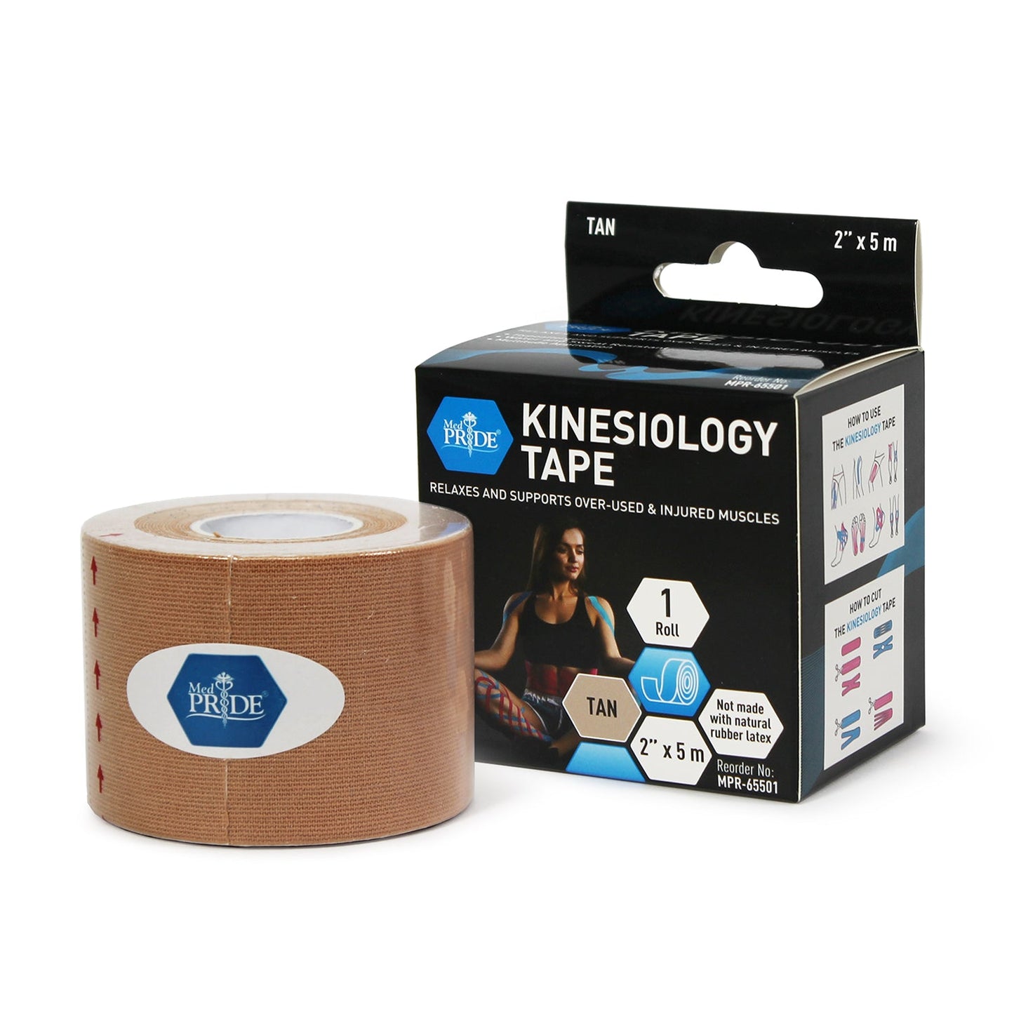 Kinesiology Tape - Black - 2" x 5m - 6 packs of 24 indiv. bxs/cs. (MPR-65500), Tan