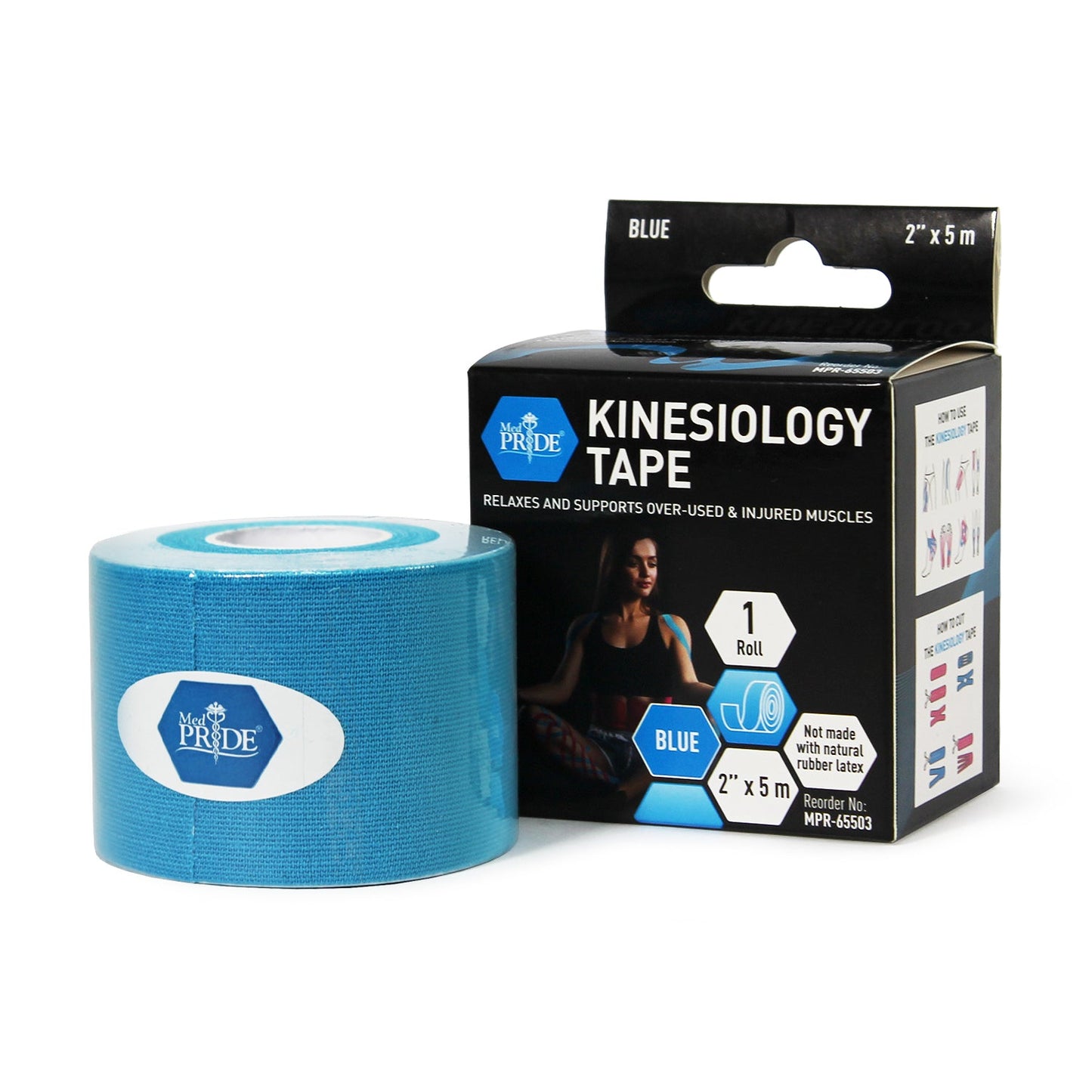 Kinesiology Tape - Black - 2" x 5m - 6 packs of 24 indiv. bxs/cs. (MPR-65500), Blue