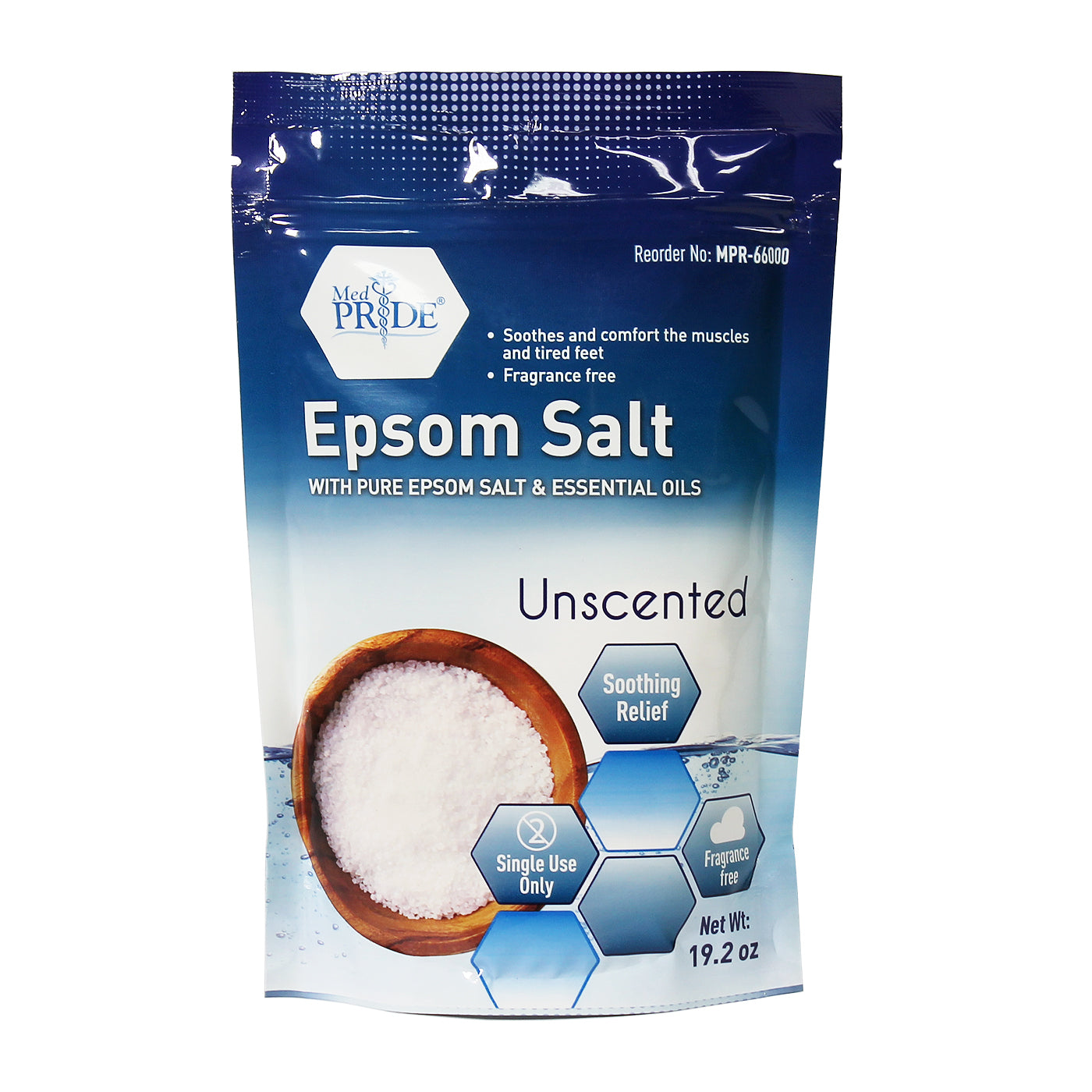 MedPride Regular Unscented Epsom Salt Bath Soak 19.2 oz 12/cs medical supply