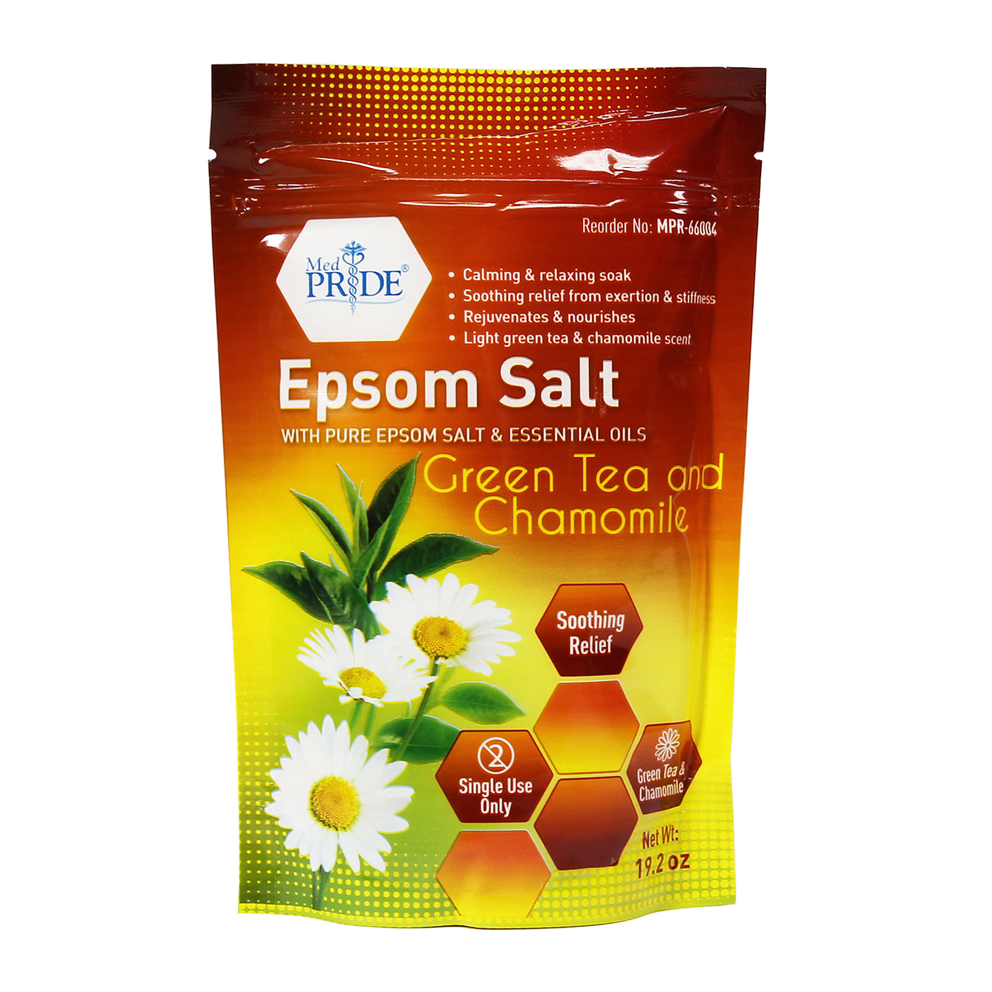 MedPride Green Tea Chamomile Epsom Salt Bath Soak 19.2 oz 12/cs medical supply