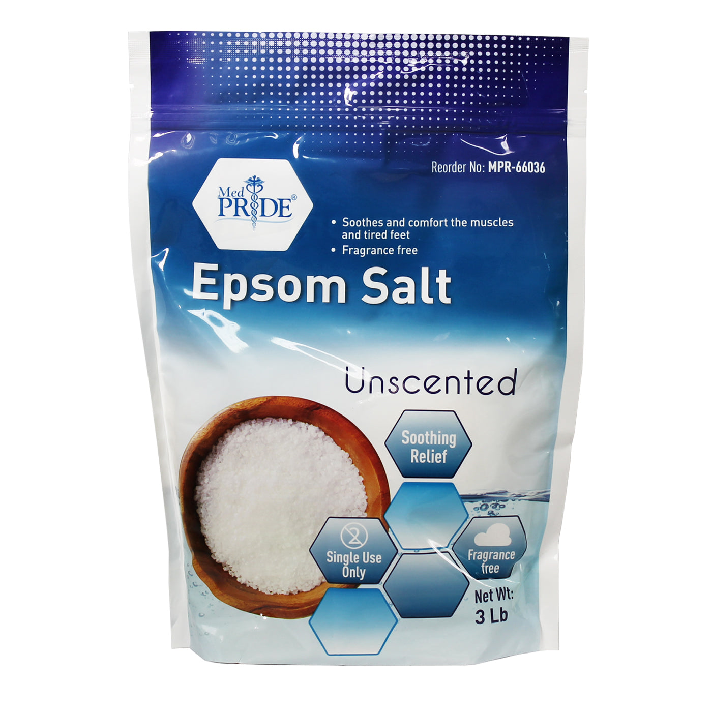 MedPride Regular Unscented Epsom Salt Bath Soak 3 lb 6/cs medical supply