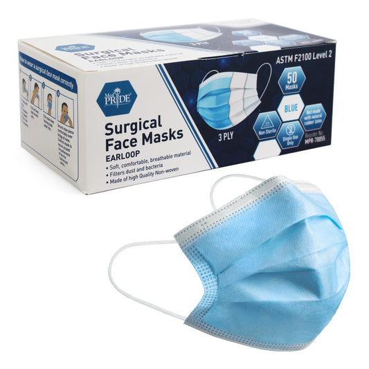 MedPride Surgical Face Mask Ear Loop Level 2 Blue 20/50 Case medical supply