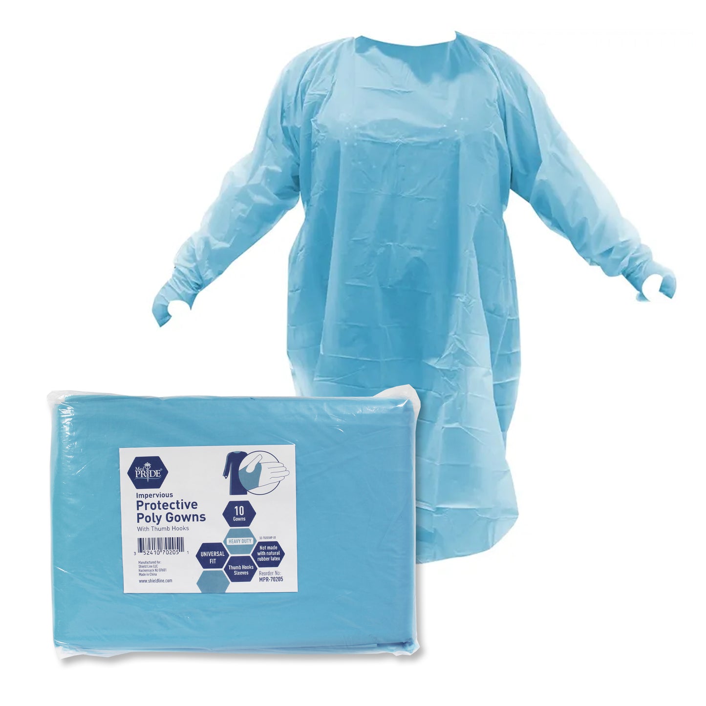 MedPride Protective Poly Gown with Thumb Hooks 10/10 Case medical supply