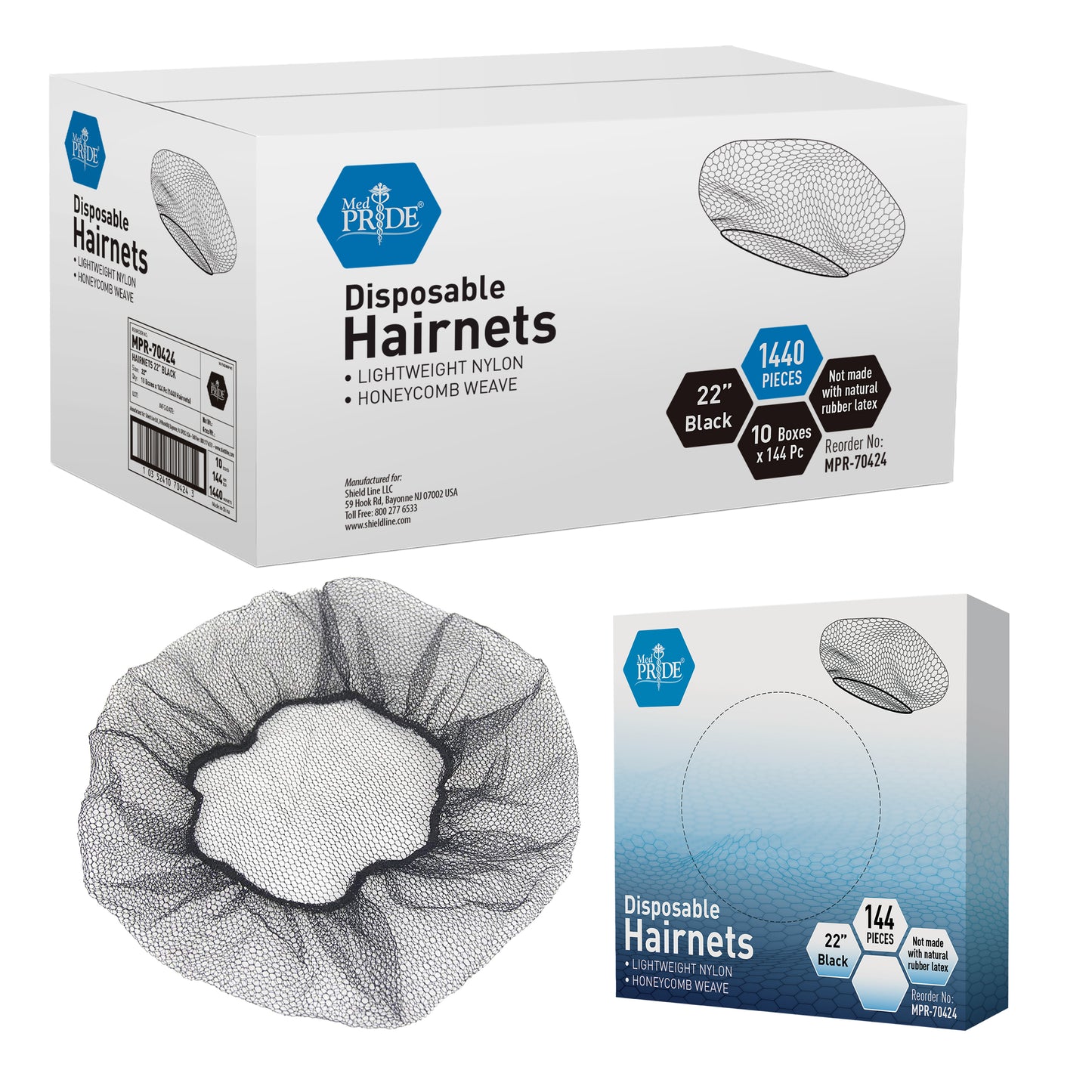 MedPride Hairnets Black 10/144/cs medical supply
