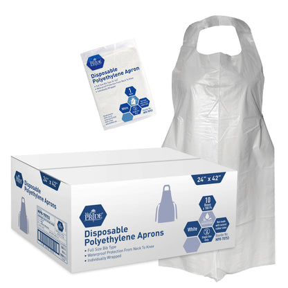 MedPride Disposable PE Aprons Individually Wrapped 24 inch x 42 inch case medical supply