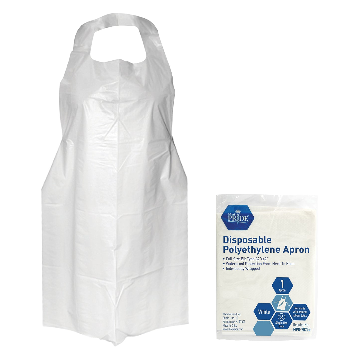 MedPride Disposable PE Aprons Individually Wrapped 24 inch x 42 inch case medical supply