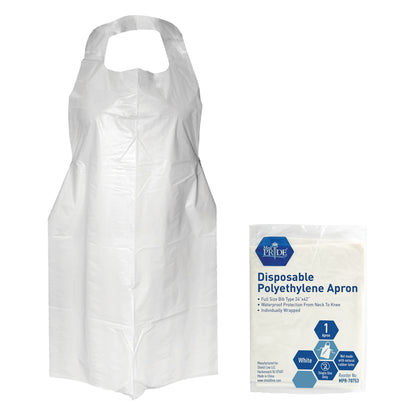 MedPride Disposable PE Aprons Individually Wrapped 24 inch x 42 inch case medical supply