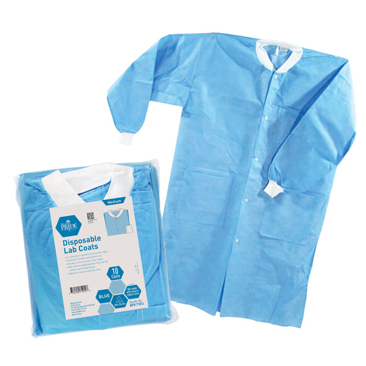 MedPride Lab Coat Blue Medium 3 Pocket Knit Collar Cuff 3/10/cs medical supply