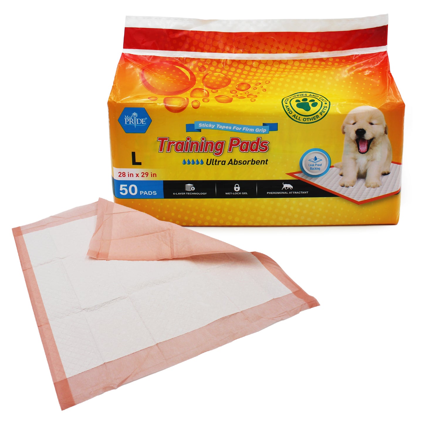MedPride Pet Pads, 28 x 29 w/ pheromone & sticky strip (30 gram) - 3/50/cs. medical supply