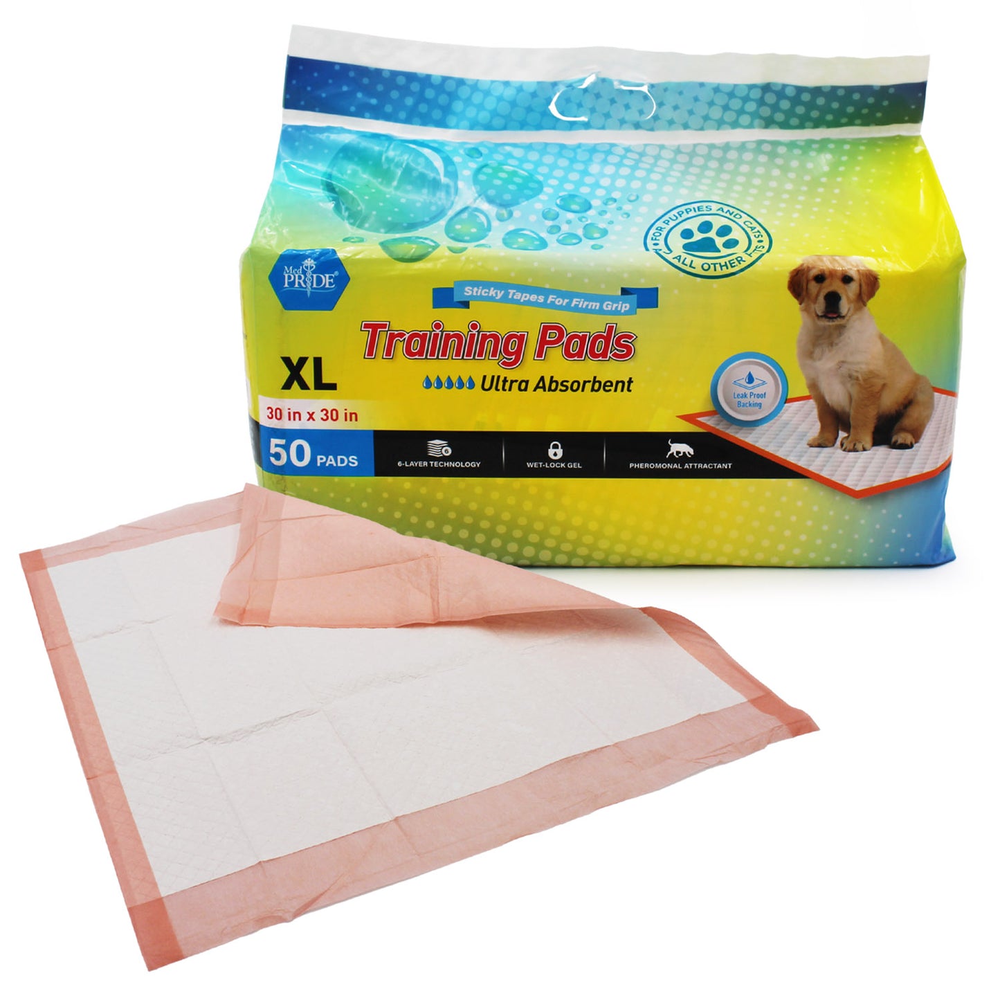 MedPride Pet Pads, 30 x 30 w/ pheromone & sticky strip (30 gram) - 3/50/cs. medical supply