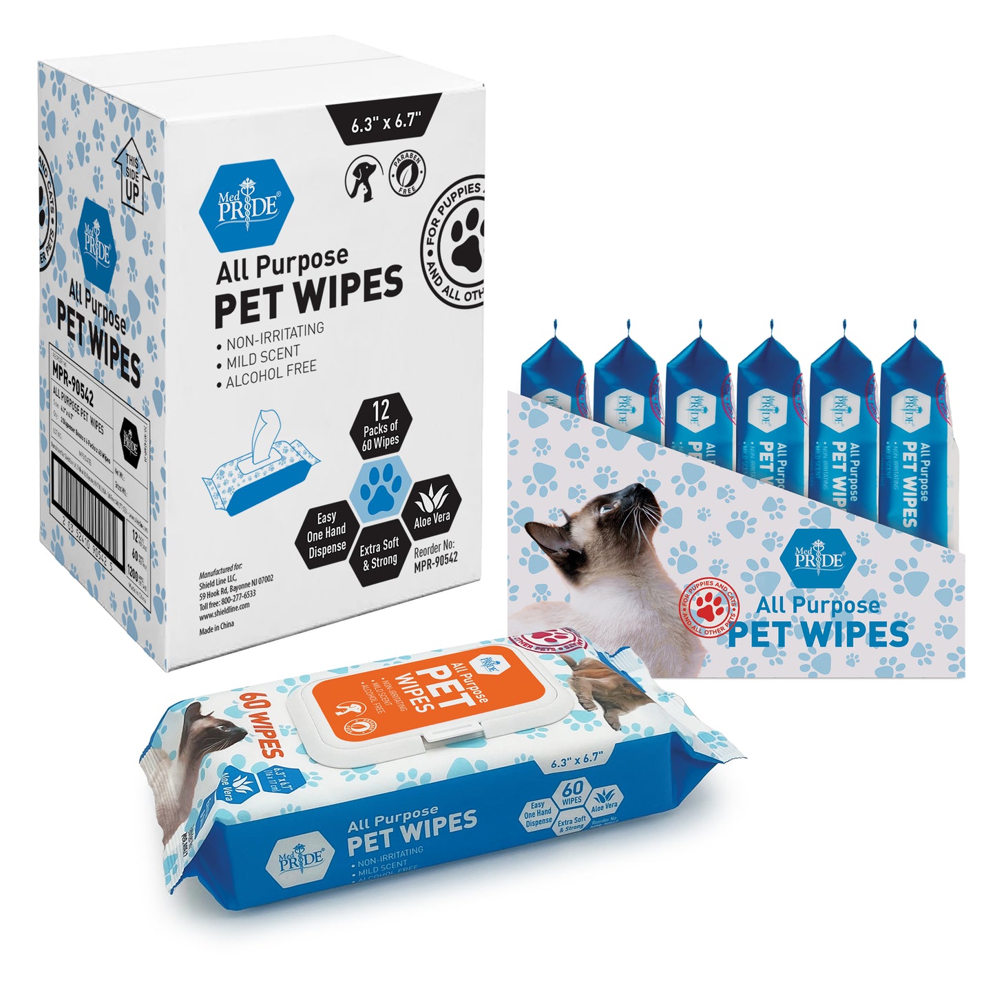 MedPride Med Pride Pet Wipe - 6.3"x6.7", 12/60/cs. medical supply