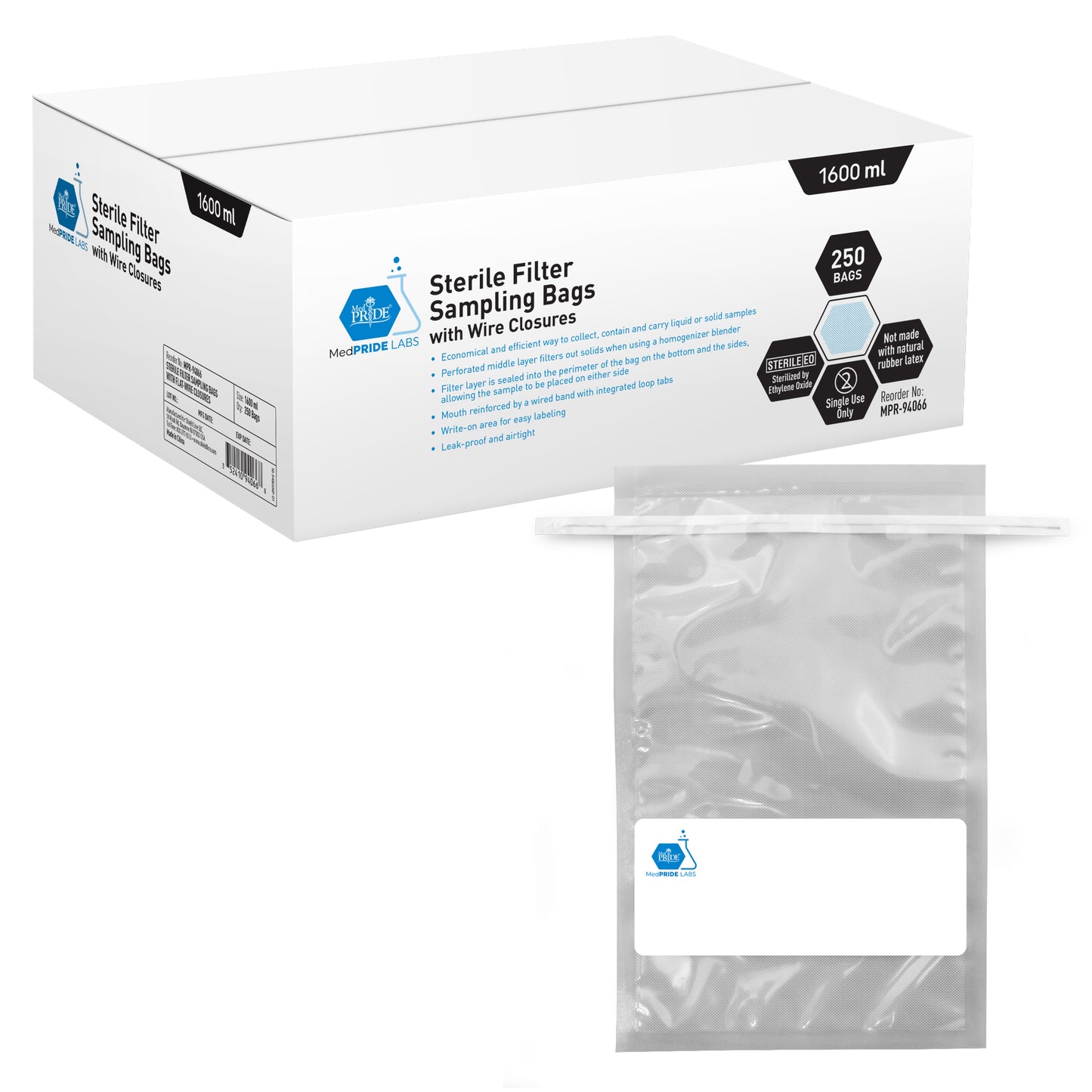 MedPride Filter Sample Bags 1600ml Sterile Case medical supply