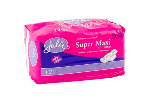 Julie Super Maxi Pads with Wings 432 Pads medical supply