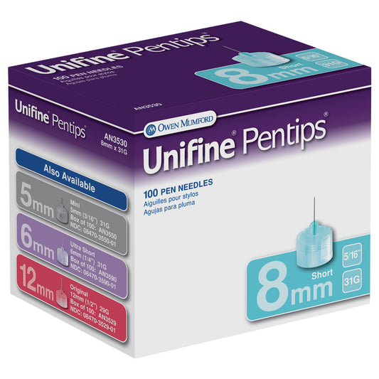 Owen Mumford Short Pen Needle 8mm 31G Box of 100 medical supply