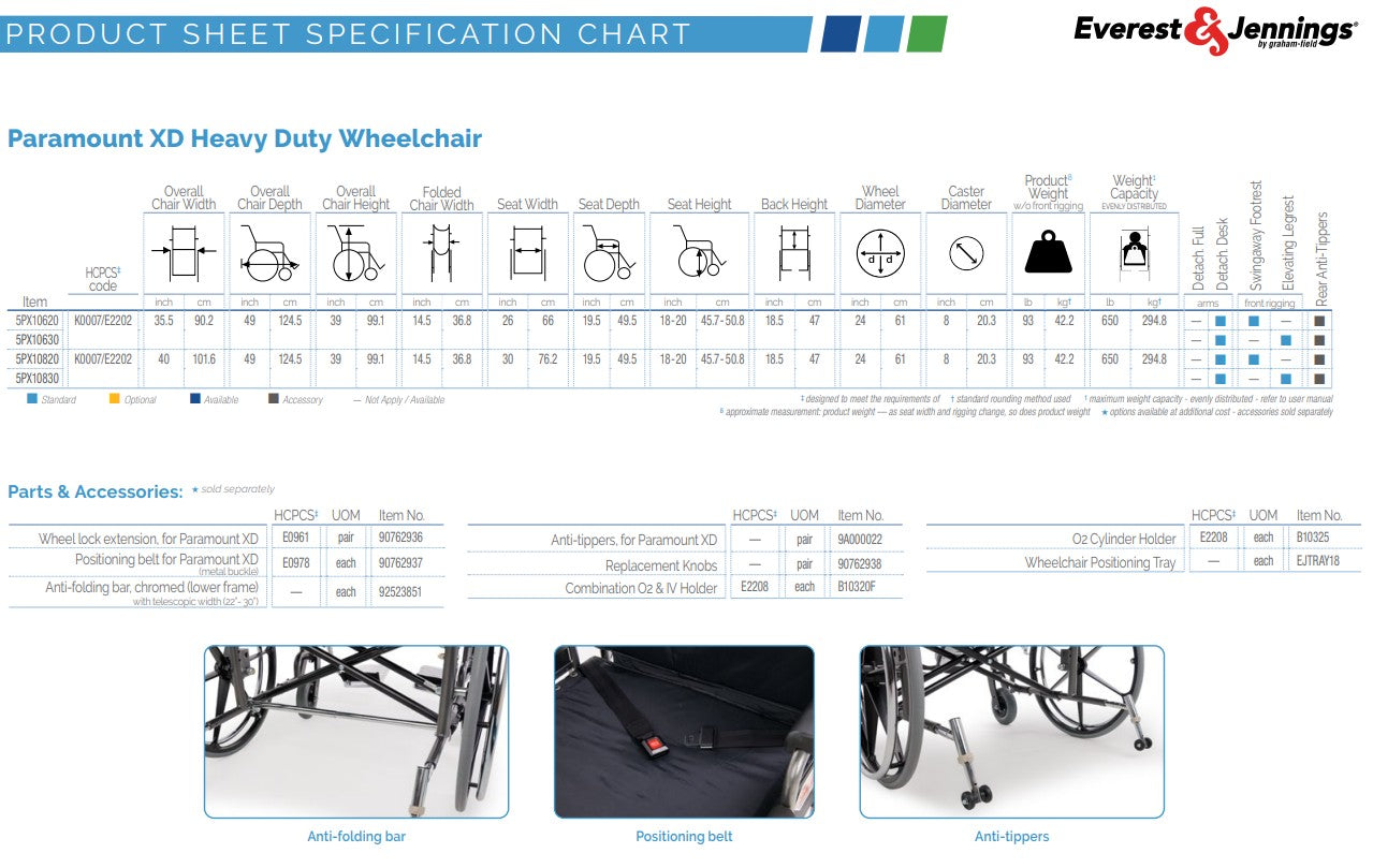 Everest & Jennings Paramount XD 30in Desk Swingaway Footrest 650lb Bariatric Wheelchair medical supply