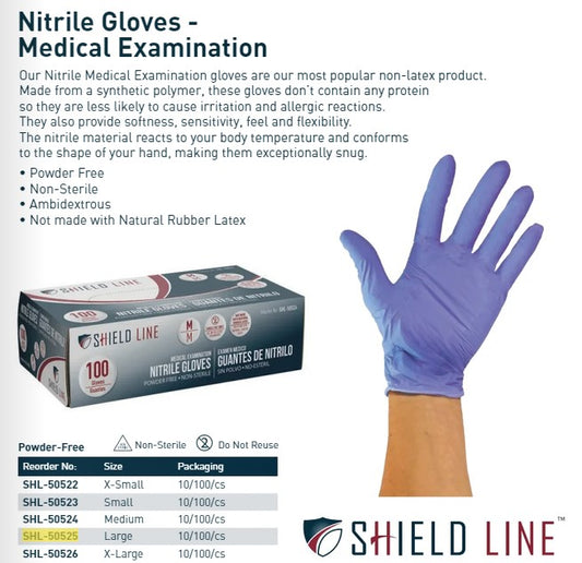 Shield Line Nitrile Exam Gloves Large Case medical supply
