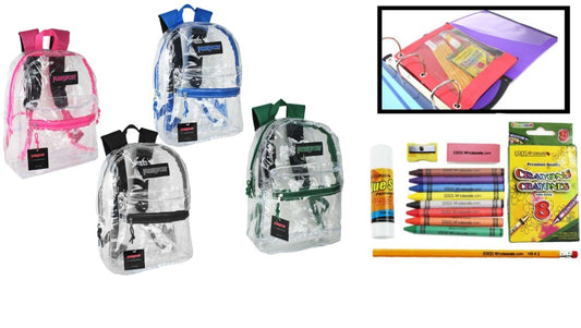 DDays 17" Backpacks with Elementary School Kits - Clear, 24 Packs (2365794) medical supply