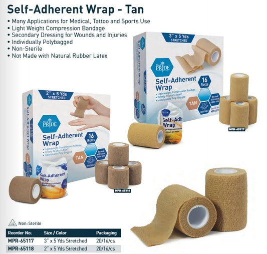 MedPride Self-Adherent Wrap 2 inch x 5 yds Tan 16 Rolls per Box medical supply