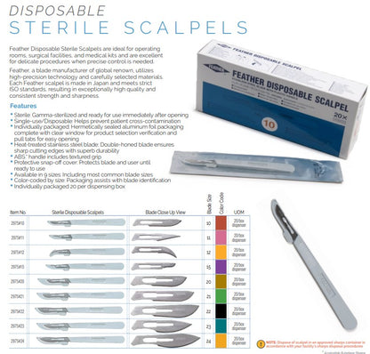 Feather Conventional Disposable Scalpels Size 10 Sterile medical supply