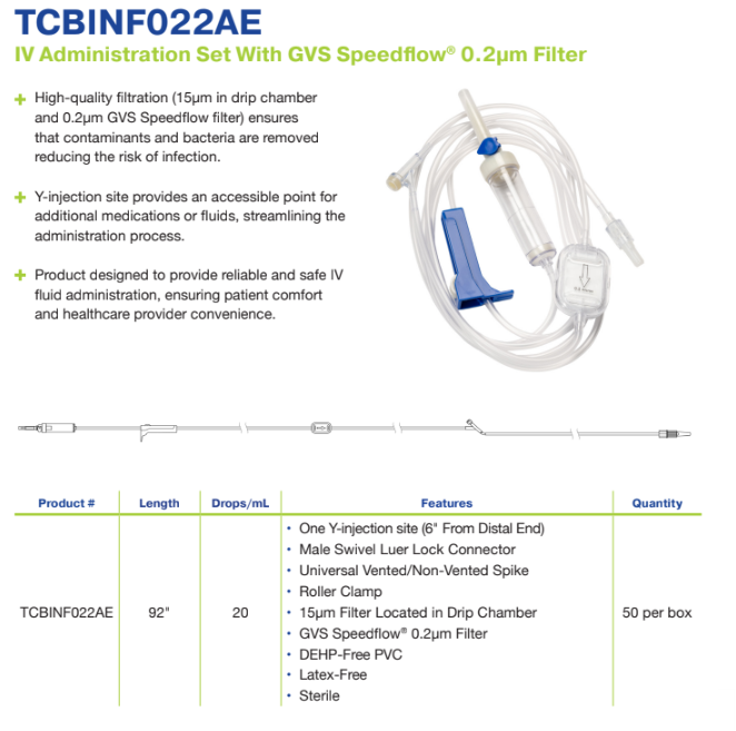 TrueCare IV Administration Set GVS Speedflow Filter 92in medical supply