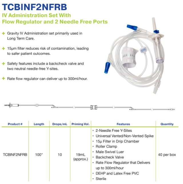 TrueCare IV Administration Set Flow Regulator 100in 2 Y-Sites medical supply