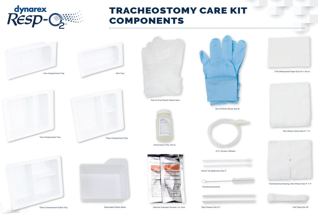 Resp-O2 Tracheostomy Care Kit Three Compartment Tray with Vinyl Gloves 20/Case medical supply