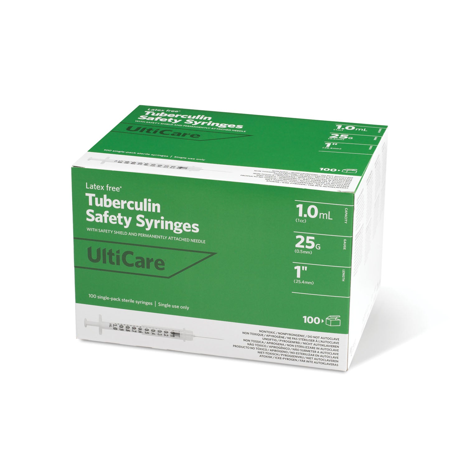 UltiMed TB Safety Syringe Fixed Needle 1cc 25G x 1 inch box medical supply