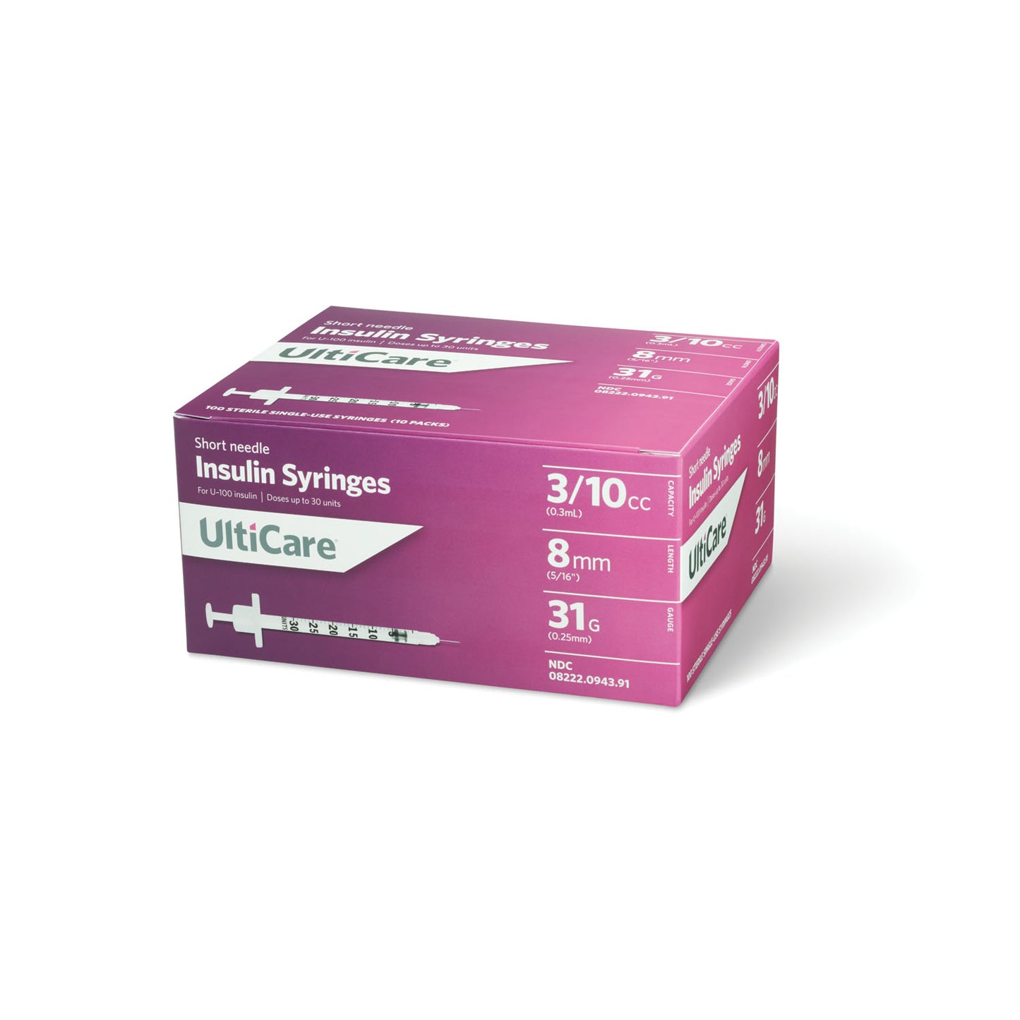 UltiMed Insulin Syringe 3/10cc 31G x 5/16" Box medical supply