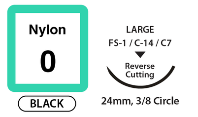 UNIFY Nylon Suture Size 0 18" 24mm 3/8 Rev Cut Black Box of 12 medical supply