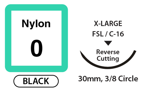 UNIFY Nylon Suture Size 0 30" 30mm 3/8 Rev Cut Black Box of 12 medical supply