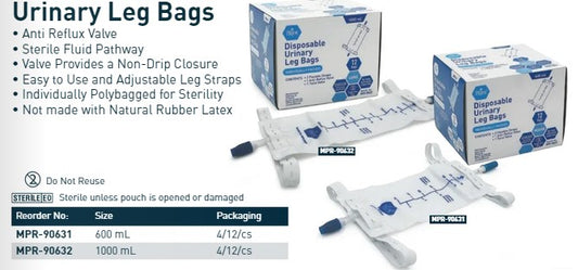 MedPride Urinary Leg Bags, Large, 1000ml, Sterile, Case (MPR-90632) medical supply