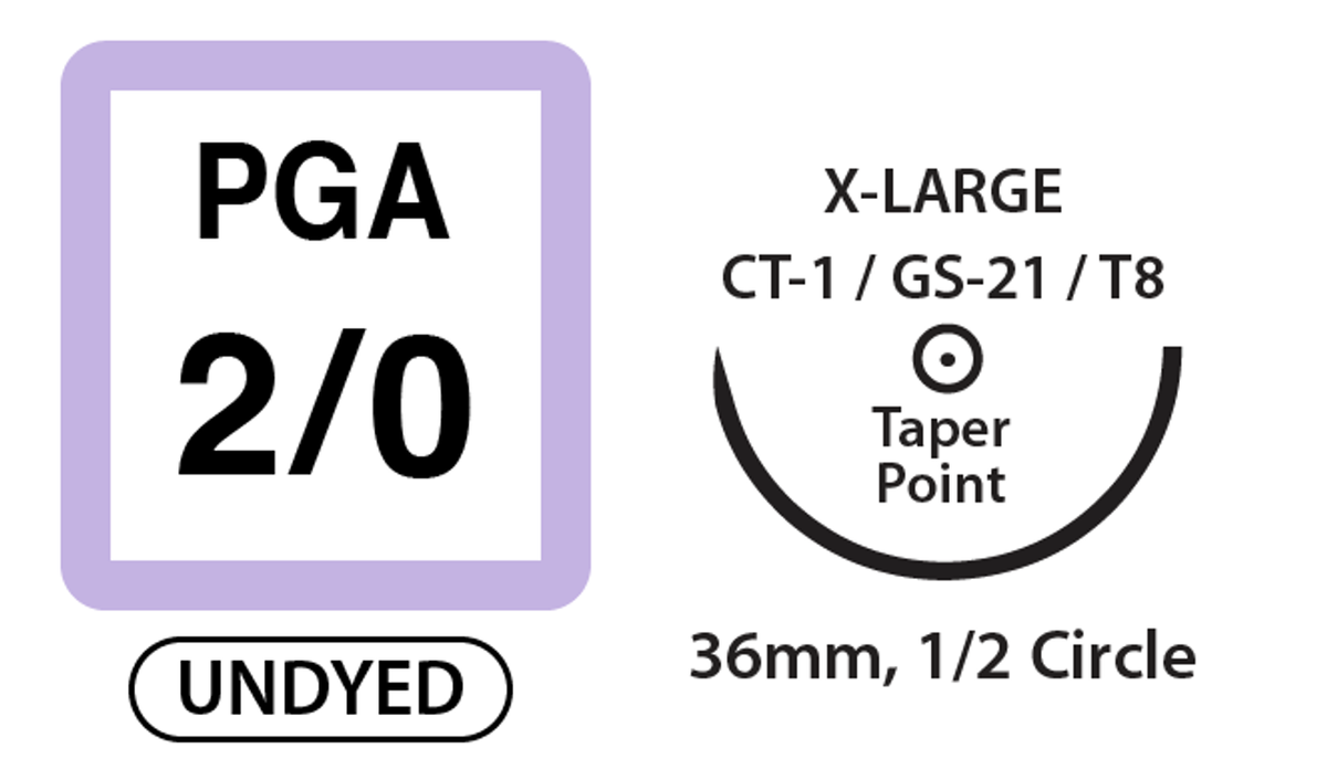 UNIFY PGA Suture Size 2-0 36mm 1/2 Taper Point 30 inch Undyed medical supply