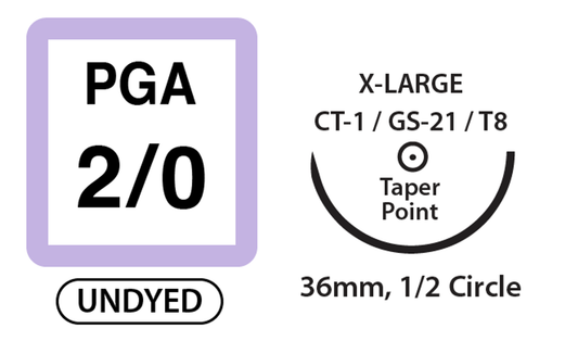 UNIFY PGA Suture Size 2-0 36mm 1/2 Taper Point 30 inch Undyed medical supply