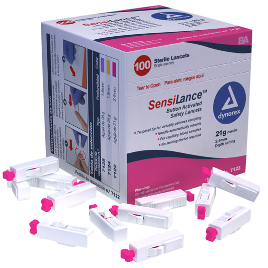 Dynarex Button Activated Safety Lancets Sterile 21G 2.4 mm medical supply