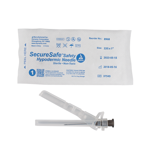 Dynarex SecureSafe Safety Hypodermic Needle 22G 1 inch medical supply