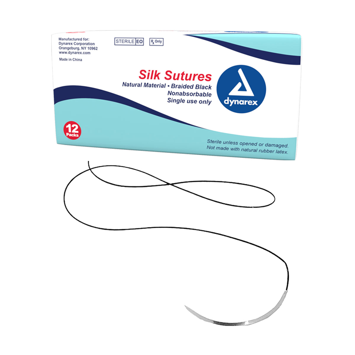 Dynarex Braided Black Silk Sutures 3-0 C6 Needle 18 inch Box of 12 medical supply