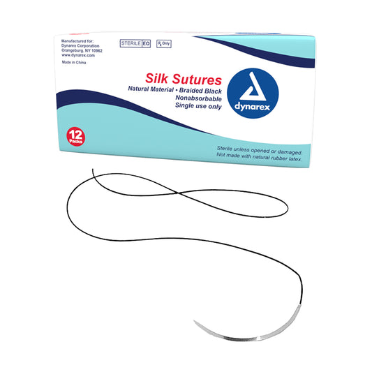 Dynarex Braided Black Silk Sutures 3-0 C6 Needle 18 inch Box of 12 medical supply