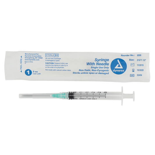 Dynarex Non-Safety Syringe with Needle Luer Lock 21G 1.5 inch 3cc Case medical supply