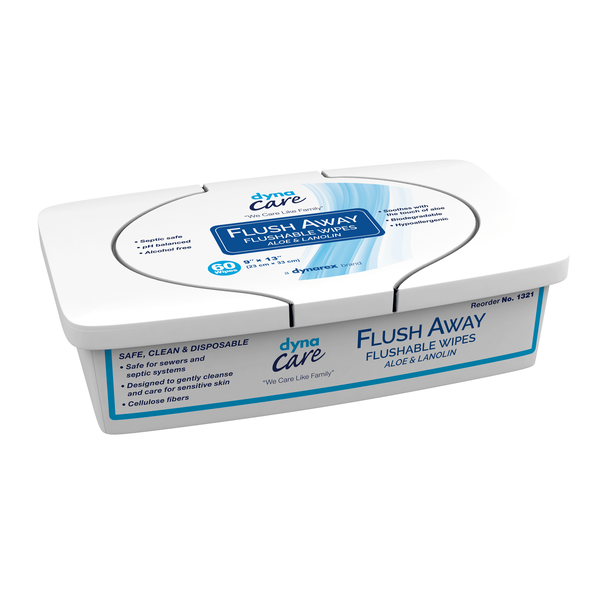 dynaCare Adult Flushable Wipes 9 x 13 in Tub Case medical supply