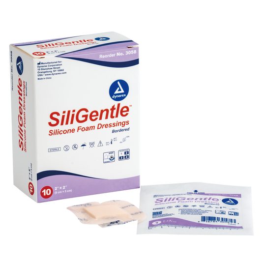 Dynarex SiliGentle Silicone Bordered Foam Dressing 2"x2" 12/10/cs medical supply