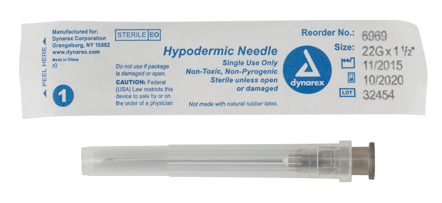 Dynarex Hypodermic Needle 22G 1 1/2 inch Case medical supply