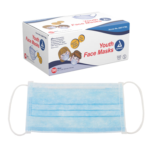 Dynarex Youth Face Mask w/ Ear Loop, Blue, 12/50/cs (2207-YTBL) medical supply