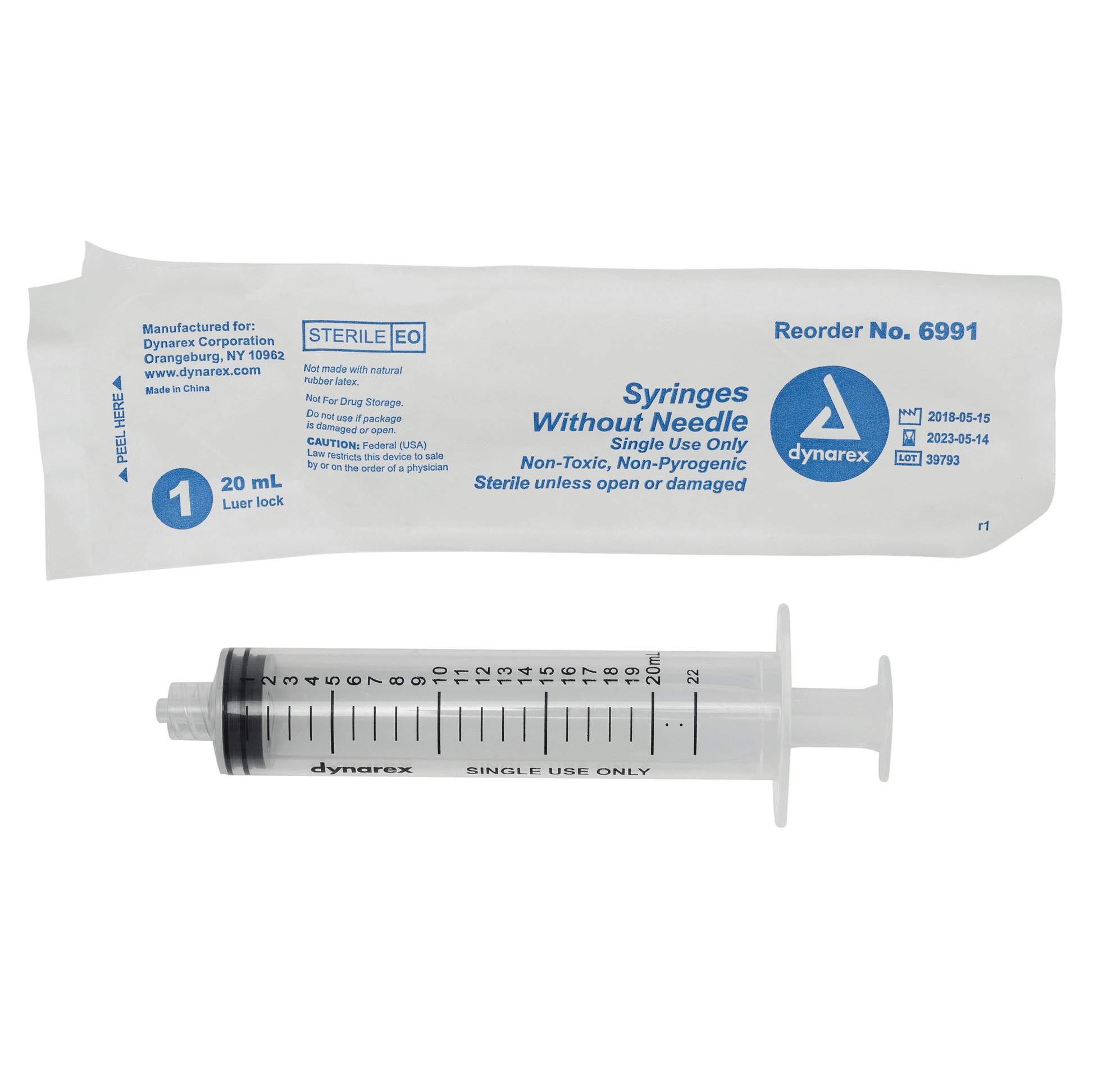 Dynarex 20cc Luer Lock Syringe medical supply