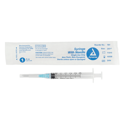 Dynarex Non-Safety Syringe with Needle Luer Lock 23G 1 inch 3cc Case medical supply