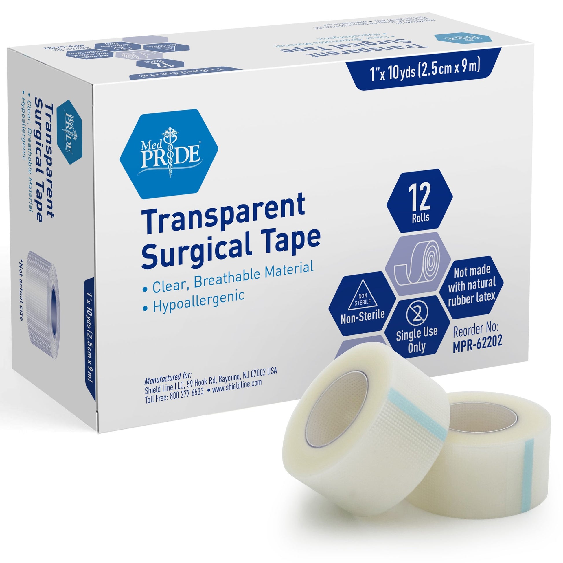 Shield Line Clear Surgical Tape - 1" x 10 Yds. -12/12/cs. medical supply