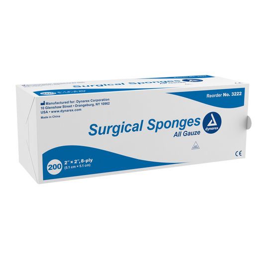 Dynarex Surgical Gauze Sponge 2" x 2" 8-Ply 25/200/cs medical supply
