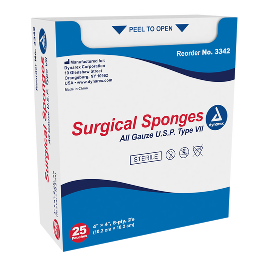 Dynarex Surgical Gauze Sponge 4x4 8-Ply 24/25/cs medical supply