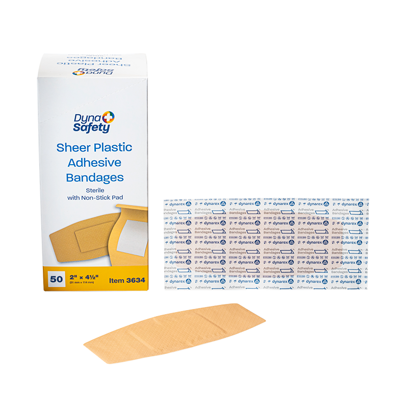 DynaSafety Sheer Plastic Adhesive Bandages Sterile 2 x 4 1/2 in 24/50/cs medical supply